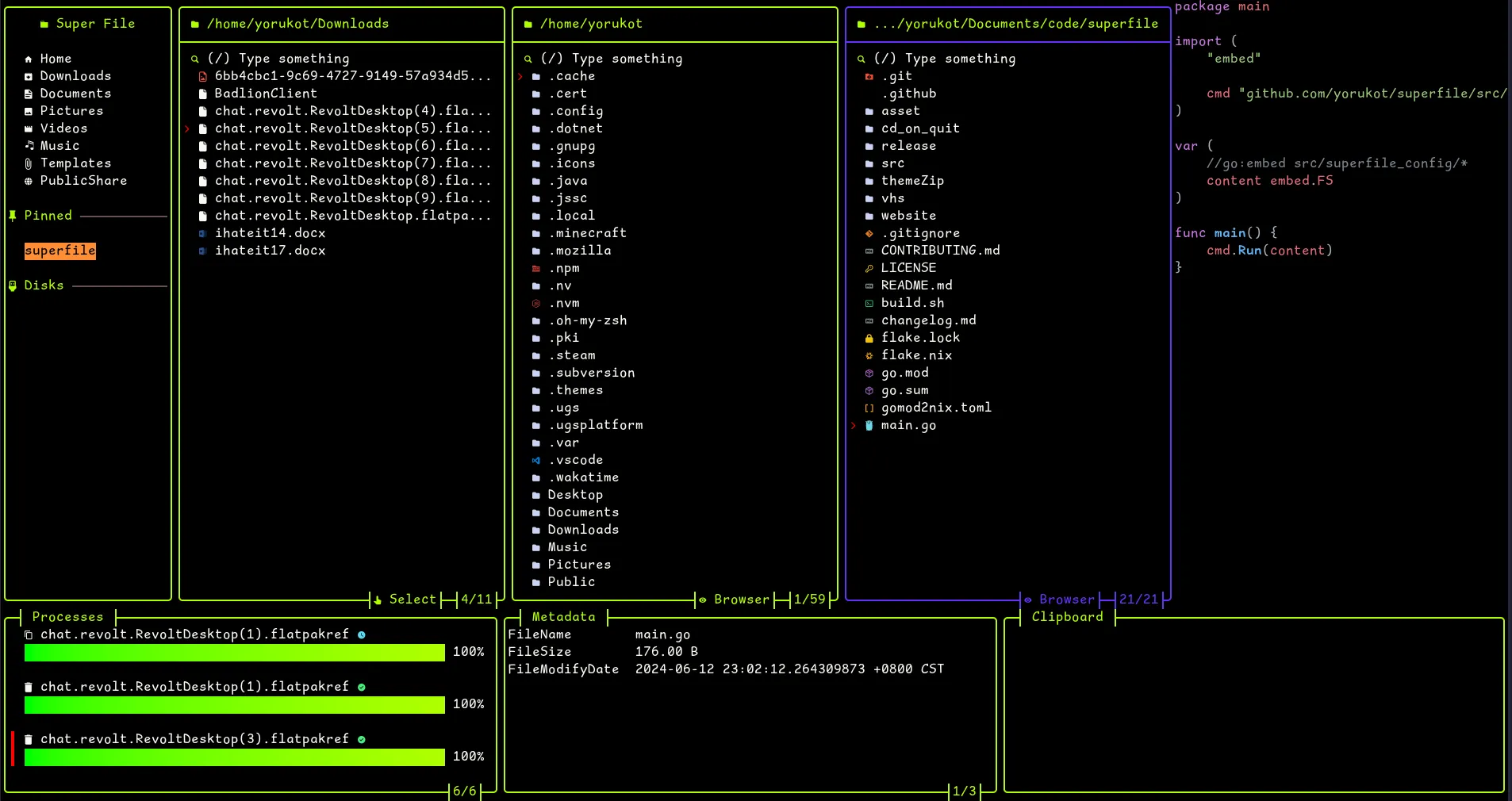 Hacks theme preview showing cyberpunk-inspired color scheme